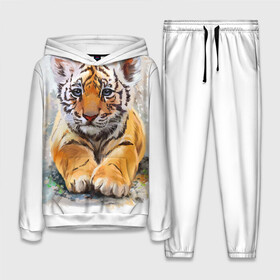 Женский костюм 3D (с толстовкой) с принтом Tiger Art в Курске,  |  | art | blue | dinamic picture | lion | tiger | white | арт | животные | картинка | лев | рисунок | тигр