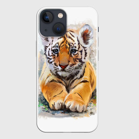 Чехол для iPhone 13 mini с принтом Tiger Art в Курске,  |  | art | blue | dinamic picture | lion | tiger | white | арт | животные | картинка | лев | рисунок | тигр