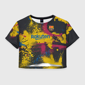Женская футболка Crop-top 3D с принтом FC Barcelona | La Liga pre-match shirt (2021) в Курске, 100% полиэстер | круглая горловина, длина футболки до линии талии, рукава с отворотами | 0x000000123 | barca | barcelona | fcb | messi | барса | барселона | месси | фкб