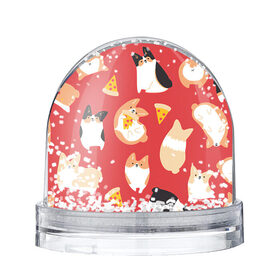 Снежный шар с принтом Корги и пицца в Курске, Пластик | Изображение внутри шара печатается на глянцевой фотобумаге с двух сторон | арт | валяния | игра | корги | пицца | рисунок | рыжий | собака | собаки | спина | чёрный