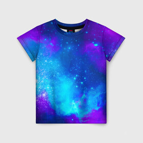 Детская футболка 3D с принтом Космос в Курске, 100% гипоаллергенный полиэфир | прямой крой, круглый вырез горловины, длина до линии бедер, чуть спущенное плечо, ткань немного тянется | астроном | бесконечность | вселенная | звезда | звезды | комета | космонавт | космос | море | небо | неон | пальма | планета