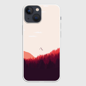 Чехол для iPhone 13 mini с принтом Пейзаж №1 в Курске,  |  | гора | горы | дерево | деревья | елка | елки | клин | лес | облака | облако | пейзаж | природа | птица | птицы | сосна | сосны