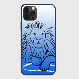 Чехол для iPhone 12 Pro Max с принтом MY KINGDOM в Курске, Силикон |  | Тематика изображения на принте: lion | градиент | контурный рисунок | лев | лев по гороскопу | на синем фоне | подарить льву