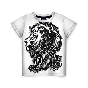 Детская футболка 3D с принтом Лев в Курске, 100% гипоаллергенный полиэфир | прямой крой, круглый вырез горловины, длина до линии бедер, чуть спущенное плечо, ткань немного тянется | leo | lion | знаки зодиака | лев | царь зверей