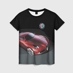 Женская футболка 3D с принтом Alfa Romeo в Курске, 100% полиэфир ( синтетическое хлопкоподобное полотно) | прямой крой, круглый вырез горловины, длина до линии бедер | alfa romeo | car | italy | motorsport | prestige | автоспорт | альфа ромео | италия | престиж
