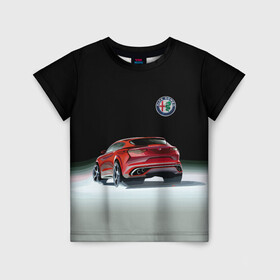 Детская футболка 3D с принтом Alfa Romeo в Курске, 100% гипоаллергенный полиэфир | прямой крой, круглый вырез горловины, длина до линии бедер, чуть спущенное плечо, ткань немного тянется | Тематика изображения на принте: alfa romeo | car | italy | motorsport | prestige | автоспорт | альфа ромео | италия | престиж