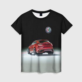 Женская футболка 3D с принтом Alfa Romeo в Курске, 100% полиэфир ( синтетическое хлопкоподобное полотно) | прямой крой, круглый вырез горловины, длина до линии бедер | alfa romeo | car | italy | motorsport | prestige | автоспорт | альфа ромео | италия | престиж