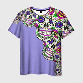Мужская футболка 3D с принтом Calavera 2 в Курске, 100% полиэфир | прямой крой, круглый вырез горловины, длина до линии бедер | color | краски | мексиканский | череп