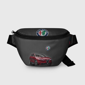 Поясная сумка 3D с принтом Alfa Romeo в Курске, 100% полиэстер | плотная ткань, ремень с регулируемой длиной, внутри несколько карманов для мелочей, основное отделение и карман с обратной стороны сумки застегиваются на молнию | Тематика изображения на принте: alfa romeo | car | italy | prestige | автомобиль | альфа ромео | италия | престиж
