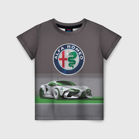 Детская футболка 3D с принтом Alfa Romeo motorsport в Курске, 100% гипоаллергенный полиэфир | прямой крой, круглый вырез горловины, длина до линии бедер, чуть спущенное плечо, ткань немного тянется | Тематика изображения на принте: alfa romeo | car | italy | motorsport | prestige | автоспорт | альфа ромео | италия | престиж