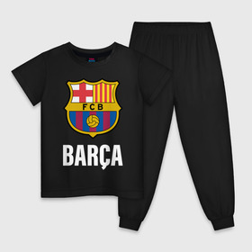 Детская пижама хлопок с принтом BARCA в Курске, 100% хлопок |  брюки и футболка прямого кроя, без карманов, на брюках мягкая резинка на поясе и по низу штанин
 | Тематика изображения на принте: barcelona | champions | fc | fc barcelona 20 21 | fcb | football club | league | lionel | messi | spain | sport | барселона | испания | лига | лионель | месси | спортивные | униформа | фирменые цвета | фк | футбольный клуб | чемпионов