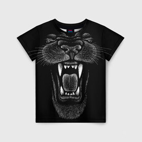 Детская футболка 3D с принтом Черная пантера в Курске, 100% гипоаллергенный полиэфир | прямой крой, круглый вырез горловины, длина до линии бедер, чуть спущенное плечо, ткань немного тянется | big | black | cat | danger | jungle | king | leopard | panter | panther | picture | большая | большой | джунглей | джунгли | зубы | король | кот | кошка | леопард | мелками | опасная | опасный | охотник | пантера | пасть | рисунок | хищник | 