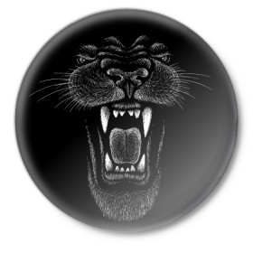 Значок с принтом Черная пантера в Курске,  металл | круглая форма, металлическая застежка в виде булавки | big | black | cat | danger | jungle | king | leopard | panter | panther | picture | большая | большой | джунглей | джунгли | зубы | король | кот | кошка | леопард | мелками | опасная | опасный | охотник | пантера | пасть | рисунок | хищник | 