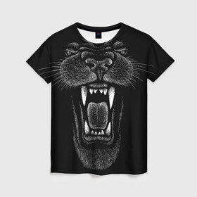 Женская футболка 3D с принтом Черная пантера в Курске, 100% полиэфир ( синтетическое хлопкоподобное полотно) | прямой крой, круглый вырез горловины, длина до линии бедер | big | black | cat | danger | jungle | king | leopard | panter | panther | picture | большая | большой | джунглей | джунгли | зубы | король | кот | кошка | леопард | мелками | опасная | опасный | охотник | пантера | пасть | рисунок | хищник | 