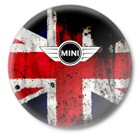 Значок с принтом Mini Cooper в Курске,  металл | круглая форма, металлическая застежка в виде булавки | bmw | mini | mini cooper | авто | англия | бмв | британия | великобритания | машина | мини | мини купер | тачка
