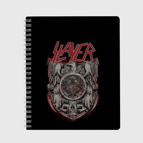 Тетрадь с принтом Slayer в Курске, 100% бумага | 48 листов, плотность листов — 60 г/м2, плотность картонной обложки — 250 г/м2. Листы скреплены сбоку удобной пружинной спиралью. Уголки страниц и обложки скругленные. Цвет линий — светло-серый
 | kerry king | musical group | repentless | slayer | tom araya | метал | том арайа | трэш