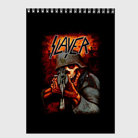 Скетчбук с принтом Slayer в Курске, 100% бумага
 | 48 листов, плотность листов — 100 г/м2, плотность картонной обложки — 250 г/м2. Листы скреплены сверху удобной пружинной спиралью | Тематика изображения на принте: kerry king | musical group | repentless | slayer | tom araya | метал | том арайа | трэш