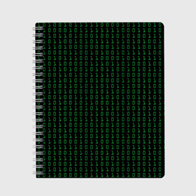 Тетрадь с принтом Бинарный код в Курске, 100% бумага | 48 листов, плотность листов — 60 г/м2, плотность картонной обложки — 250 г/м2. Листы скреплены сбоку удобной пружинной спиралью. Уголки страниц и обложки скругленные. Цвет линий — светло-серый
 | 1 и 0 | binary | computer | green | matrix | programming | stream | streaming | system | бинарный | буквы | двоичная | двоичный | единицы | зеленые | код | кода | компьютерный | матрица | нули | поток | программирование | символы