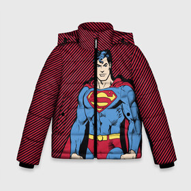 Зимняя куртка для мальчиков 3D с принтом I am your Superman в Курске, ткань верха — 100% полиэстер; подклад — 100% полиэстер, утеплитель — 100% полиэстер | длина ниже бедра, удлиненная спинка, воротник стойка и отстегивающийся капюшон. Есть боковые карманы с листочкой на кнопках, утяжки по низу изделия и внутренний карман на молнии. 

Предусмотрены светоотражающий принт на спинке, радужный светоотражающий элемент на пуллере молнии и на резинке для утяжки | Тематика изображения на принте: man | steel | superman | vdzajul | супермен | супермэн