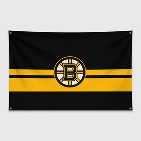 Флаг-баннер с принтом BOSTON BRUINS NHL в Курске, 100% полиэстер | размер 67 х 109 см, плотность ткани — 95 г/м2; по краям флага есть четыре люверса для крепления | black | boston | bruins | hockey | ice | logo | nhl | sport | usa | бостон | брюинз | логотип | нхл | спорт | хоккей