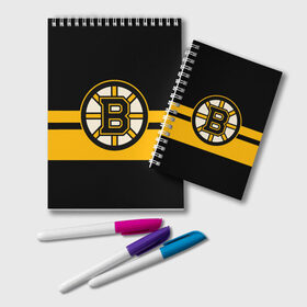 Блокнот с принтом BOSTON BRUINS NHL в Курске, 100% бумага | 48 листов, плотность листов — 60 г/м2, плотность картонной обложки — 250 г/м2. Листы скреплены удобной пружинной спиралью. Цвет линий — светло-серый
 | Тематика изображения на принте: black | boston | bruins | hockey | ice | logo | nhl | sport | usa | бостон | брюинз | логотип | нхл | спорт | хоккей