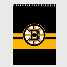 Скетчбук с принтом BOSTON BRUINS NHL в Курске, 100% бумага
 | 48 листов, плотность листов — 100 г/м2, плотность картонной обложки — 250 г/м2. Листы скреплены сверху удобной пружинной спиралью | Тематика изображения на принте: black | boston | bruins | hockey | ice | logo | nhl | sport | usa | бостон | брюинз | логотип | нхл | спорт | хоккей