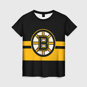 Женская футболка 3D с принтом BOSTON BRUINS NHL в Курске, 100% полиэфир ( синтетическое хлопкоподобное полотно) | прямой крой, круглый вырез горловины, длина до линии бедер | black | boston | bruins | hockey | ice | logo | nhl | sport | usa | бостон | брюинз | логотип | нхл | спорт | хоккей