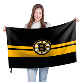 Флаг 3D с принтом BOSTON BRUINS NHL в Курске, 100% полиэстер | плотность ткани — 95 г/м2, размер — 67 х 109 см. Принт наносится с одной стороны | black | boston | bruins | hockey | ice | logo | nhl | sport | usa | бостон | брюинз | логотип | нхл | спорт | хоккей