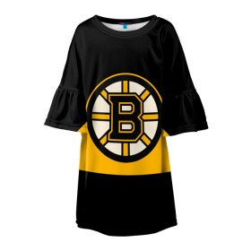 Детское платье 3D с принтом BOSTON BRUINS NHL в Курске, 100% полиэстер | прямой силуэт, чуть расширенный к низу. Круглая горловина, на рукавах — воланы | Тематика изображения на принте: black | boston | bruins | hockey | ice | logo | nhl | sport | usa | бостон | брюинз | логотип | нхл | спорт | хоккей