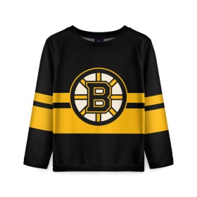 Детский лонгслив 3D с принтом BOSTON BRUINS NHL в Курске, 100% полиэстер | длинные рукава, круглый вырез горловины, полуприлегающий силуэт
 | Тематика изображения на принте: black | boston | bruins | hockey | ice | logo | nhl | sport | usa | бостон | брюинз | логотип | нхл | спорт | хоккей