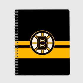 Тетрадь с принтом BOSTON BRUINS NHL в Курске, 100% бумага | 48 листов, плотность листов — 60 г/м2, плотность картонной обложки — 250 г/м2. Листы скреплены сбоку удобной пружинной спиралью. Уголки страниц и обложки скругленные. Цвет линий — светло-серый
 | Тематика изображения на принте: black | boston | bruins | hockey | ice | logo | nhl | sport | usa | бостон | брюинз | логотип | нхл | спорт | хоккей