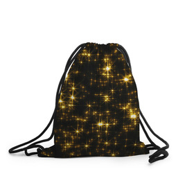 Рюкзак-мешок 3D с принтом Золотые звёзды в Курске, 100% полиэстер | плотность ткани — 200 г/м2, размер — 35 х 45 см; лямки — толстые шнурки, застежка на шнуровке, без карманов и подкладки | блеск | звёзды | золото | ночь | сияние | темнота | черный