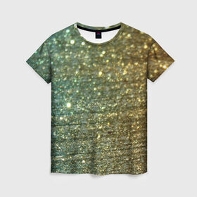Женская футболка 3D с принтом Бирюзовый блеск в Курске, 100% полиэфир ( синтетическое хлопкоподобное полотно) | прямой крой, круглый вырез горловины, длина до линии бедер | бирюзовый | блеск | блестящая пыль | зелёный | стразы
