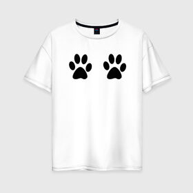 Женская футболка хлопок Oversize с принтом Лапки в Курске, 100% хлопок | свободный крой, круглый ворот, спущенный рукав, длина до линии бедер
 | кошачьи лапки | лапки | лапы | следы