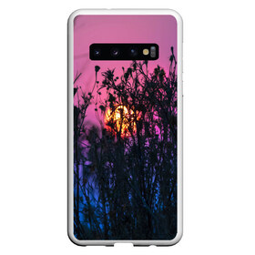 Чехол для Samsung Galaxy S10 с принтом Трава растения закатный свет в Курске, Силикон | Область печати: задняя сторона чехла, без боковых панелей | вечер | закат | мило | небо | поле | рассвет | растения | свет | сумерки | сухоцвет