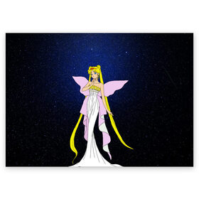 Поздравительная открытка с принтом Принцесса Серенити в Курске, 100% бумага | плотность бумаги 280 г/м2, матовая, на обратной стороне линовка и место для марки
 | bunny | luna | princess | sailormoon | serenity | stars | tsukino | usagi | wings | ангел | девушка | детские | звездная | звезды | королева | корона | космические | крылья | луна | любовь | малышка | радуга | сейлормун | токио | усаги