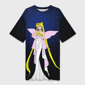 Платье-футболка 3D с принтом Принцесса Серенити в Курске,  |  | bunny | luna | princess | sailormoon | serenity | stars | tsukino | usagi | wings | ангел | девушка | детские | звездная | звезды | королева | корона | космические | крылья | луна | любовь | малышка | радуга | сейлормун | токио | усаги