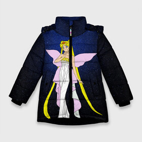 Зимняя куртка для девочек 3D с принтом Принцесса Серенити в Курске, ткань верха — 100% полиэстер; подклад — 100% полиэстер, утеплитель — 100% полиэстер. | длина ниже бедра, удлиненная спинка, воротник стойка и отстегивающийся капюшон. Есть боковые карманы с листочкой на кнопках, утяжки по низу изделия и внутренний карман на молнии. 

Предусмотрены светоотражающий принт на спинке, радужный светоотражающий элемент на пуллере молнии и на резинке для утяжки. | bunny | luna | princess | sailormoon | serenity | stars | tsukino | usagi | wings | ангел | девушка | детские | звездная | звезды | королева | корона | космические | крылья | луна | любовь | малышка | радуга | сейлормун | токио | усаги