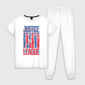Женская пижама хлопок с принтом Justice League в Курске, 100% хлопок | брюки и футболка прямого кроя, без карманов, на брюках мягкая резинка на поясе и по низу штанин | aquaman | batman | cyborg | flash | justice league movie (2017) | superman | vdpartat | wonder woman | аквамен | бетмен | лига справедливости | супермен | флеш | чудо женщина