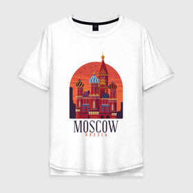 Мужская футболка хлопок Oversize с принтом Moscow Москва в Курске, 100% хлопок | свободный крой, круглый ворот, “спинка” длиннее передней части | basil | church | city | kremlin | moscow | russia | saint | st basil church | symbol | василия блаженного | город | города | достопримечательности | достопримечательность | красная площадь | кремль | москва | отдых | россия | символ