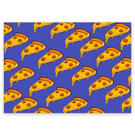 Поздравительная открытка с принтом Кусочки пиццы в Курске, 100% бумага | плотность бумаги 280 г/м2, матовая, на обратной стороне линовка и место для марки
 | Тематика изображения на принте: pizza | колбаски | кусочки пиццы | паперонни | пицца | сырная пицца