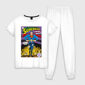 Женская пижама хлопок с принтом Clark Kent в Курске, 100% хлопок | брюки и футболка прямого кроя, без карманов, на брюках мягкая резинка на поясе и по низу штанин | man | steel | superman | vdzajul | супермен | супермэн