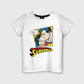 Детская футболка хлопок с принтом He is my hero в Курске, 100% хлопок | круглый вырез горловины, полуприлегающий силуэт, длина до линии бедер | Тематика изображения на принте: man | steel | superman | vdzajul | супермен | супермэн