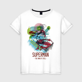 Женская футболка хлопок с принтом SUPERMAN в Курске, 100% хлопок | прямой крой, круглый вырез горловины, длина до линии бедер, слегка спущенное плечо | man | steel | superman | vdzajul | супермен | супермэн