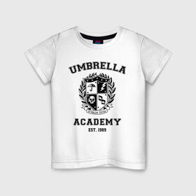 Детская футболка хлопок с принтом The Umbrella Academy в Курске, 100% хлопок | круглый вырез горловины, полуприлегающий силуэт, длина до линии бедер | the umbrella academy | umbrella | академия амбрелла | амбрелла | герб | зонтик