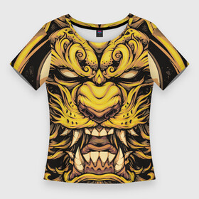 Женская футболка 3D Slim с принтом Тигровая маска Ханья в Курске,  |  | барс | волк | детёныш | джунгли | енот | животное | злость | зубр | клыки | кот | лев | леопард | лес | листья | львица | медведь | монстр | оскал | охотник | пасть | полосы | пятнистая | рык | рычание | тигр
