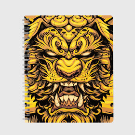 Тетрадь с принтом Тигровая маска Ханья в Курске, 100% бумага | 48 листов, плотность листов — 60 г/м2, плотность картонной обложки — 250 г/м2. Листы скреплены сбоку удобной пружинной спиралью. Уголки страниц и обложки скругленные. Цвет линий — светло-серый
 | Тематика изображения на принте: барс | волк | детёныш | джунгли | енот | животное | злость | зубр | клыки | кот | лев | леопард | лес | листья | львица | медведь | монстр | оскал | охотник | пасть | полосы | пятнистая | рык | рычание | тигр