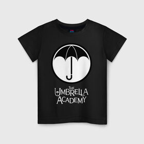 Детская футболка хлопок с принтом Академия Амбрелла в Курске, 100% хлопок | круглый вырез горловины, полуприлегающий силуэт, длина до линии бедер | Тематика изображения на принте: the umbrella academy | umbrella | академия амбрелла | амбрелла | герб | зонтик