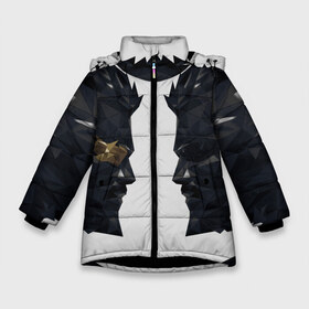 Зимняя куртка для девочек 3D с принтом Deus Ex(спина) в Курске, ткань верха — 100% полиэстер; подклад — 100% полиэстер, утеплитель — 100% полиэстер. | длина ниже бедра, удлиненная спинка, воротник стойка и отстегивающийся капюшон. Есть боковые карманы с листочкой на кнопках, утяжки по низу изделия и внутренний карман на молнии. 

Предусмотрены светоотражающий принт на спинке, радужный светоотражающий элемент на пуллере молнии и на резинке для утяжки. | adam jensen | cyberpunk | deus ex | eidos montreal | games | human revolution | low poly | mankind divided | square enix | адам дженсен | бог из | игры | киберпанк