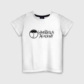 Детская футболка хлопок с принтом Академия Амбрелла в Курске, 100% хлопок | круглый вырез горловины, полуприлегающий силуэт, длина до линии бедер | the umbrella academy | umbrella | академия амбрелла | амбрелла | герб | зонтик